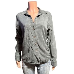 Women’s raglan long sleeve tencel button-down shirt  top M